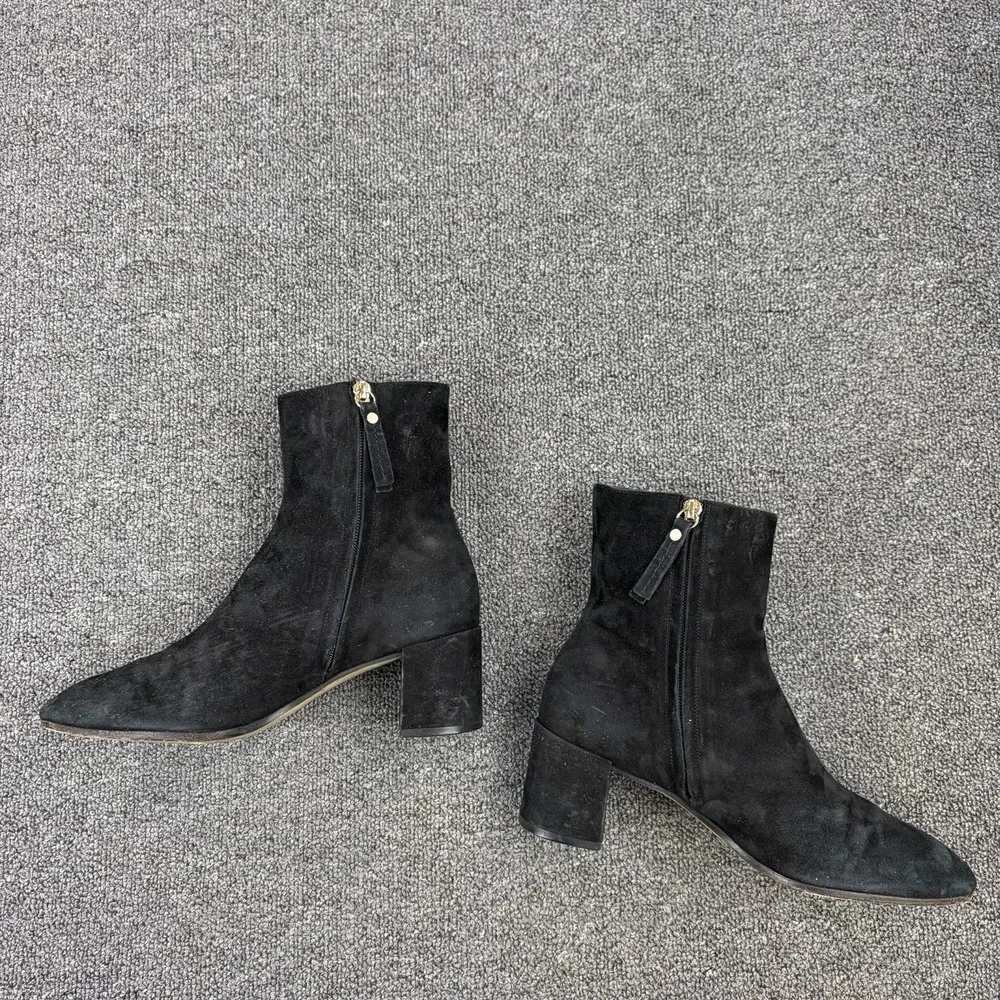 M.Gemi Women's EU 40 Black Suede Ankle Boots Block Heel Zip Made in Italy